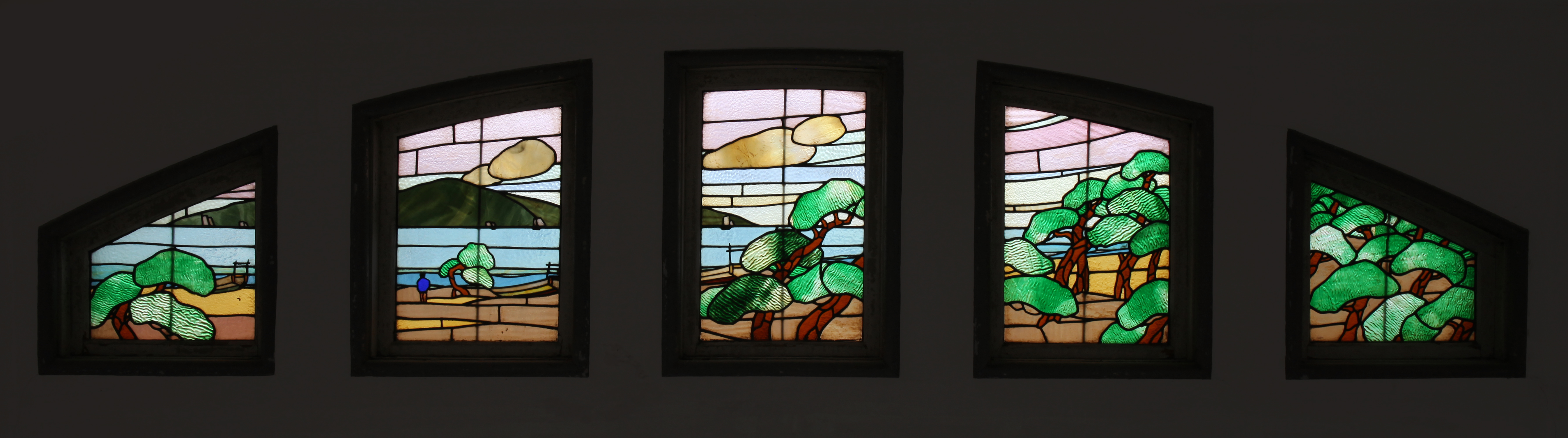 Stained-glass windows depicting magnificent landscape